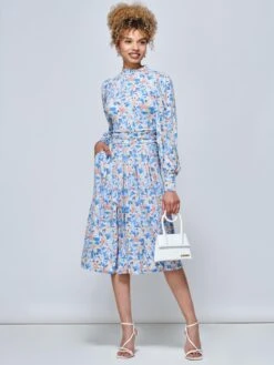 Jolie Moi Vesper Long Sleeve Midi Dress, Blue Floral 9 Jolie Moi Vesper Long Sleeve Midi Dress, Blue Floral -DORIA Clothing Shop FL 2312 BlueFloral 4