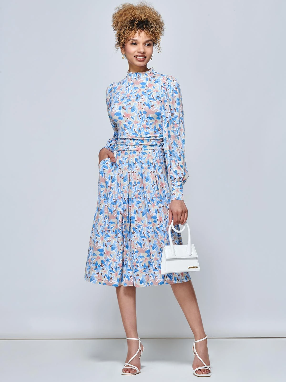 Jolie Moi Vesper Long Sleeve Midi Dress, Blue Floral 4 Jolie Moi Vesper Long Sleeve Midi Dress, Blue Floral - Image 4