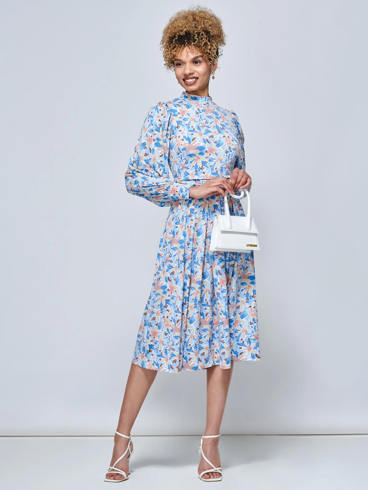 Jolie Moi Vesper Long Sleeve Midi Dress, Blue Floral 5 Jolie Moi Vesper Long Sleeve Midi Dress, Blue Floral - Image 5