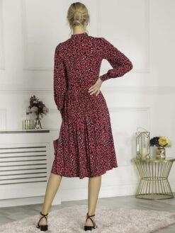 Jolie Moi Vesper Long Sleeve Midi Dress, Magenta -DORIA Clothing Shop FL 2312 Magenta 4