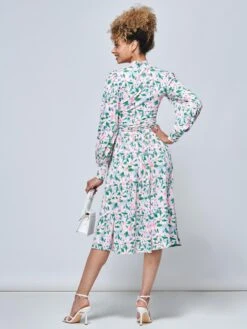 Jolie Moi Vesper Long Sleeve Midi Dress, Pink Floral -DORIA Clothing Shop FL 2312 PinkFloral 2
