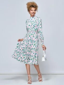 Jolie Moi Vesper Long Sleeve Midi Dress, Pink Floral -DORIA Clothing Shop FL 2312 PinkFloral 4