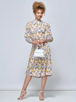 Jolie Moi Vesper Long Sleeve Midi Dress, Yellow Floral 9 Jolie Moi Vesper Long Sleeve Midi Dress, Yellow Floral -DORIA Clothing Shop FL 2312 YellowFloral 1