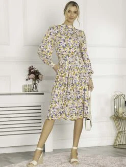 Jolie Moi Vesper Long Sleeve Midi Dress, Yellow Floral 11 Jolie Moi Vesper Long Sleeve Midi Dress, Yellow Floral -DORIA Clothing Shop FL 2312 YellowFloral 3