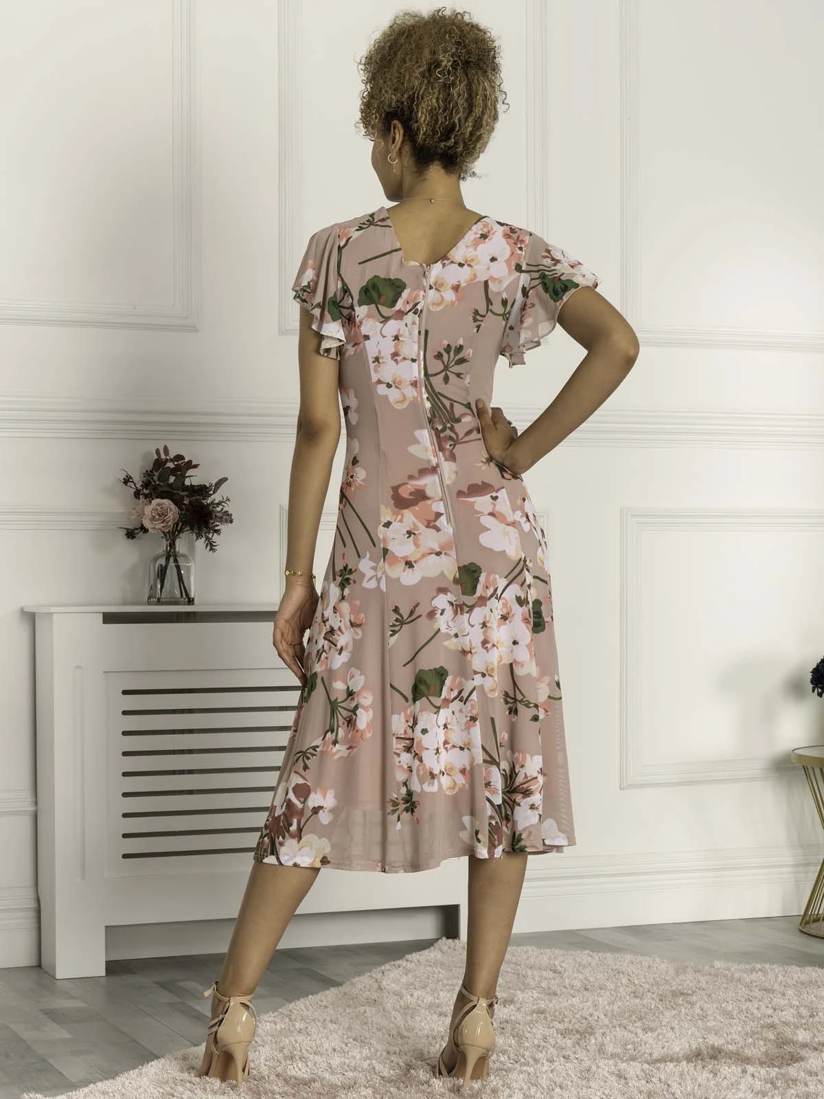 Essie Fit & Flare Mesh Dress, Pink Floral 2 Essie Fit & Flare Mesh Dress, Pink Floral - Image 2