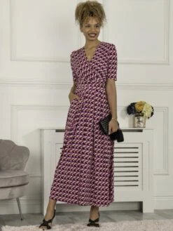 Georgia Geometric Jersey Maxi Dress, Pink -DORIA Clothing Shop G 621137 Pink 2