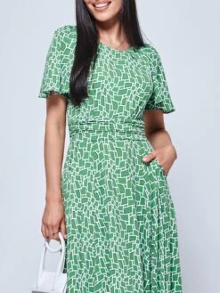 Boat Neck Angel Sleeve Maxi Dress, Green Geo 7 Boat Neck Angel Sleeve Maxi Dress, Green Geo -DORIA Clothing Shop G1621022 Greengeo 3