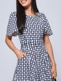 Boat Neck Angel Sleeve Maxi Dress, Navy Geo 7 Boat Neck Angel Sleeve Maxi Dress, Navy Geo -DORIA Clothing Shop G1621022 Navygeo 3