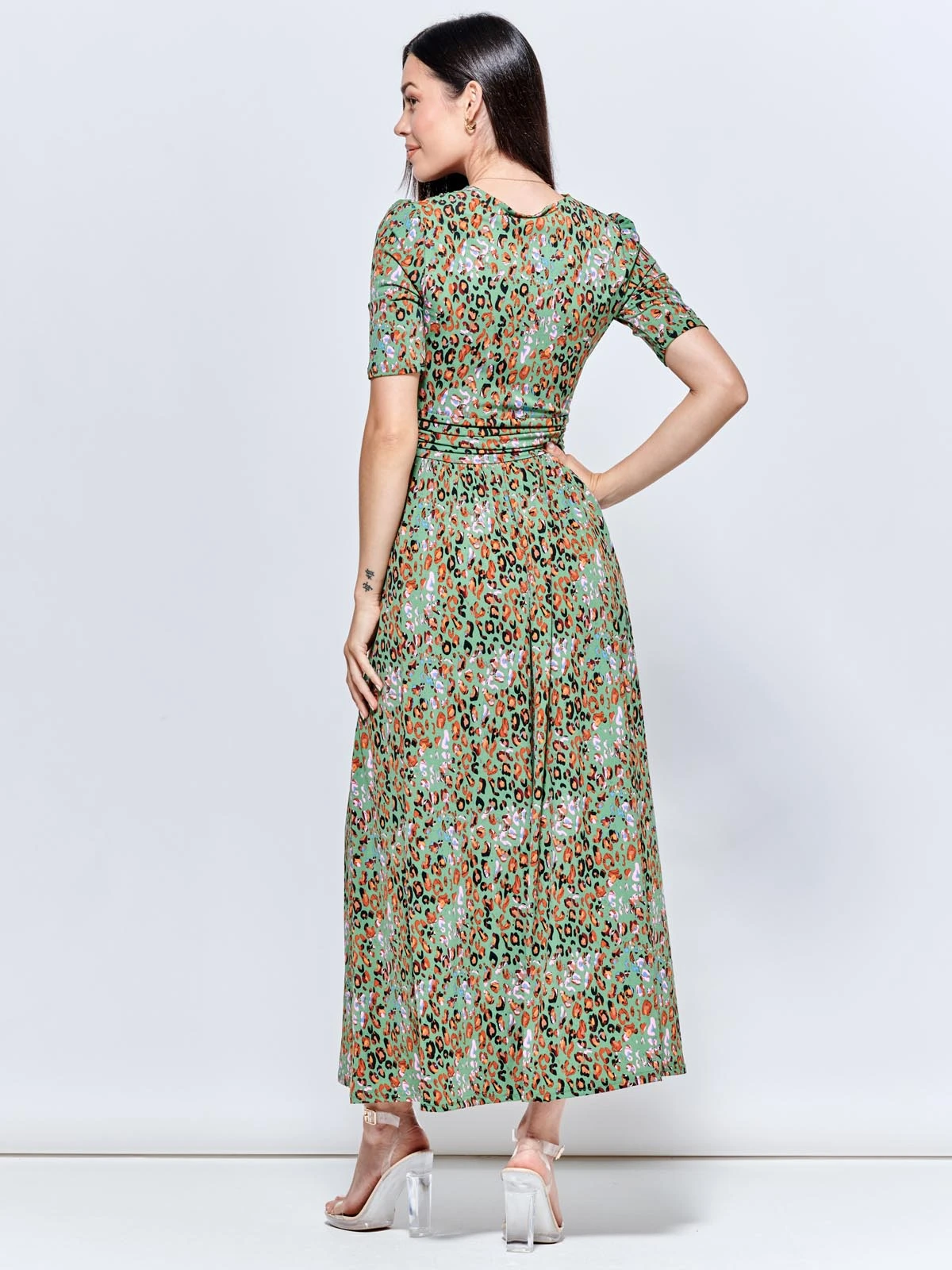 Saniya Print Jersey Maxi Dress, Green Animal 2 Saniya Print Jersey Maxi Dress, Green Animal - Image 2