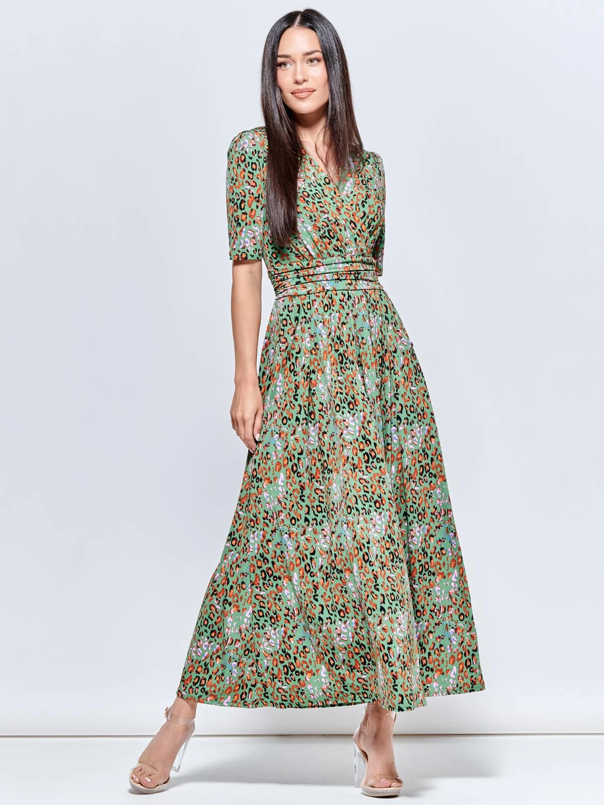 Saniya Print Jersey Maxi Dress, Green Animal 1 Saniya Print Jersey Maxi Dress, Green Animal