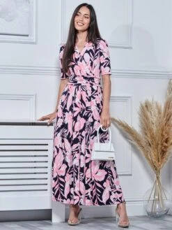 Saniya Print Jersey Maxi Dress, Navy Orange Floral -DORIA Clothing Shop G621 137 NavyOrangeFloral 4
