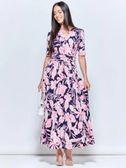 Saniya Print Jersey Maxi Dress, Navy Orange Floral -DORIA Clothing Shop G621 137 NavyOrangeFloral 5