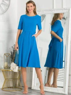 Jolie Moi Gemma Belted Midi Dress, Blue -DORIA Clothing Shop GH 1818 Blue 1