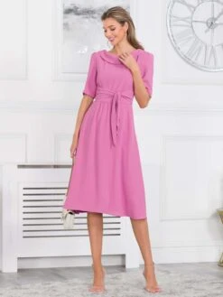 Jolie Moi Gemma Belted Midi Dress, Pink -DORIA Clothing Shop GH 1818 Pink 4