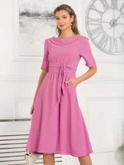 Jolie Moi Gemma Belted Midi Dress, Pink -DORIA Clothing Shop GH 1818 Pink 6