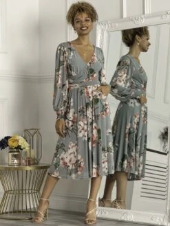 Gianna Long Sleeve Mesh Dress, Dusty Green -DORIA Clothing Shop GH 2378 DustyGreen 1