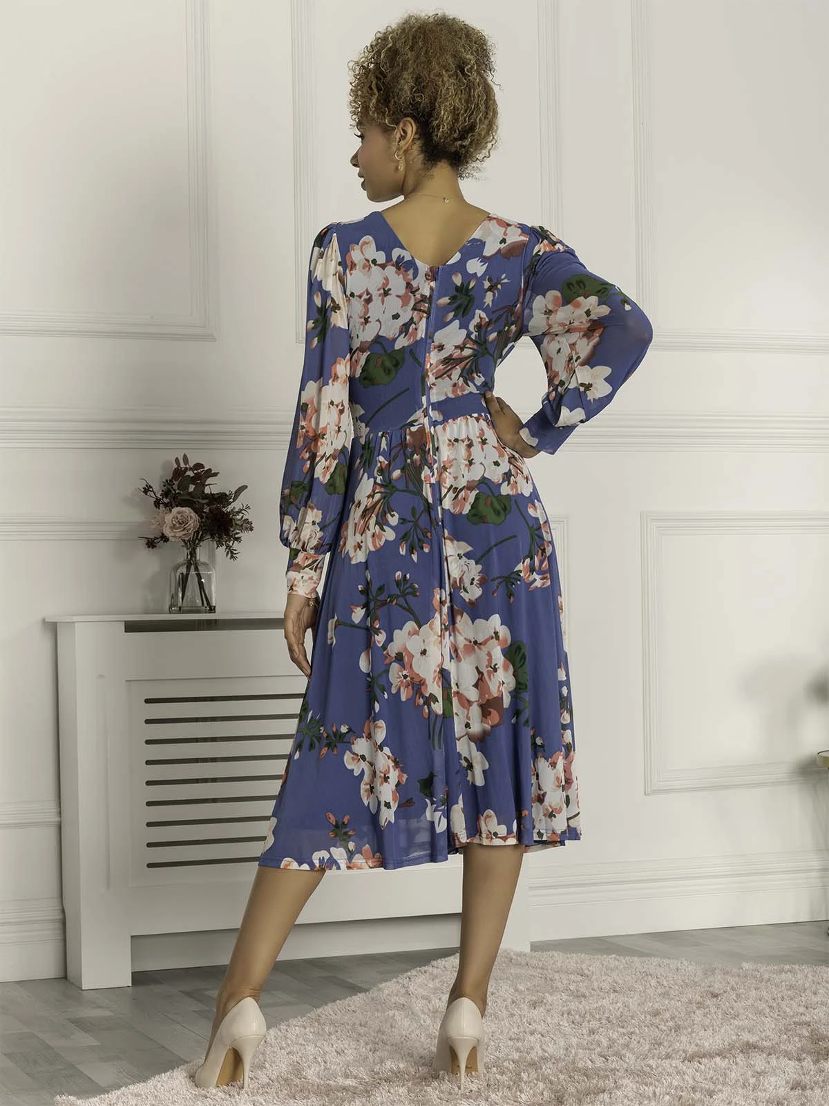 Gianna Long Sleeve Mesh Dress, Royal Blue 2 Gianna Long Sleeve Mesh Dress, Royal Blue - Image 2