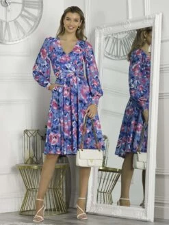 Gabriel Twist Waist Swing Dress, Blue Abstract -DORIA Clothing Shop GH 321 BlueAbstract 2