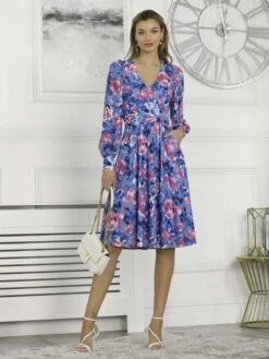 Gabriel Twist Waist Swing Dress, Blue Abstract -DORIA Clothing Shop GH 321 BlueAbstract 3