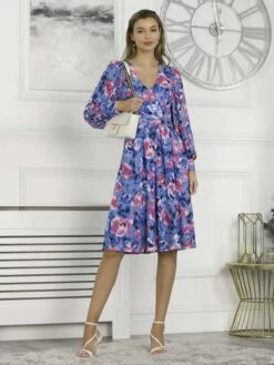 Gabriel Twist Waist Swing Dress, Blue Abstract -DORIA Clothing Shop GH 321 BlueAbstract 4