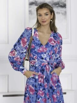 Gabriel Twist Waist Swing Dress, Blue Abstract -DORIA Clothing Shop GH 321 BlueAbstract 7