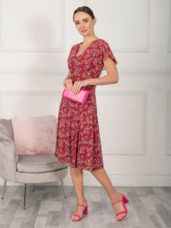 Jolie Moi Grace Mesh Midi Dress, Wine Floral -DORIA Clothing Shop GH 8126WineFloral 3