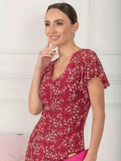 Jolie Moi Grace Mesh Midi Dress, Wine Floral -DORIA Clothing Shop GH 8126WineFloral 6