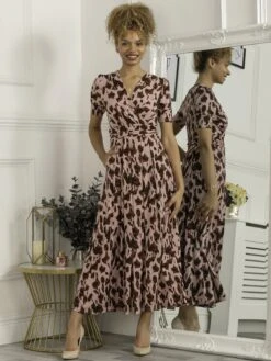 Daria Pleat Maxi Jersey Dress, Pink Abstract -DORIA Clothing Shop GQ621137 PinkAbstract 1