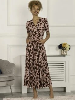Daria Pleat Maxi Jersey Dress, Pink Abstract -DORIA Clothing Shop GQ621137 PinkAbstract 2