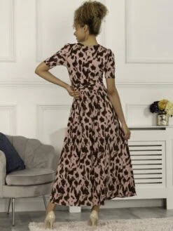 Daria Pleat Maxi Jersey Dress, Pink Abstract -DORIA Clothing Shop GQ621137 PinkAbstract 4