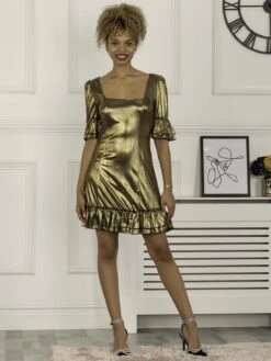 Jolie Moi Gerika Square Neck Tunic Dress, Gold -DORIA Clothing Shop GXR 8223 Gold 2