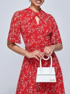 Jolie Moi Carina Key Hole Mesh Midi Dress, Red Floral -DORIA Clothing Shop GY 2389 RedFloral 3