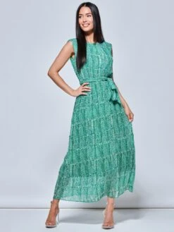 Hollyn Pleated Chiffon Maxi Dress, Green Abstract -DORIA Clothing Shop H 106 05 GreenAbstract 1
