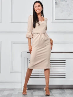Bell Sleeve Boat Neck Pencil Dress, Oyster -DORIA Clothing Shop H 156 2L Oyster 4
