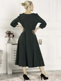 Jolie Moi Bell Sleeve Midi Dress, Dark Green -DORIA Clothing Shop H 275 DarkGreen 4 e58ee4b1 96ce 43f7 ac25 529ab9e33f85