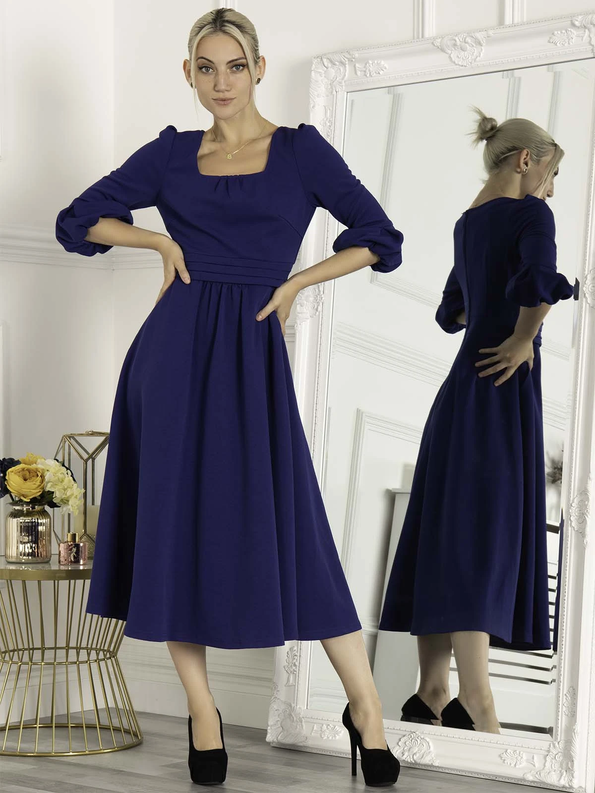 Jolie Moi Bell Sleeve Midi Dress, Royal Blue 1 Jolie Moi Bell Sleeve Midi Dress, Royal Blue