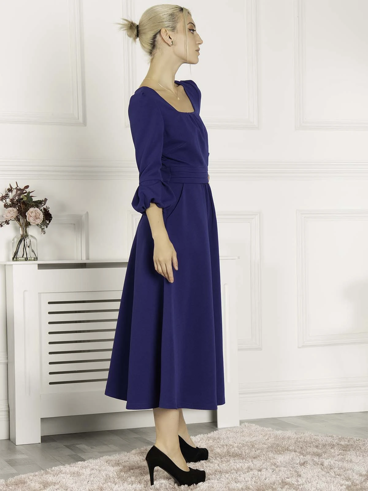 Jolie Moi Bell Sleeve Midi Dress, Royal Blue 4 Jolie Moi Bell Sleeve Midi Dress, Royal Blue - Image 4