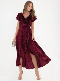 Jolie Moi Metallic Spot Print Velvet Dress, Burgundy 10 Jolie Moi Metallic Spot Print Velvet Dress, Burgundy -DORIA Clothing Shop H 8673burgundy 2