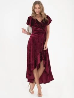 Jolie Moi Metallic Spot Print Velvet Dress, Burgundy 9 Jolie Moi Metallic Spot Print Velvet Dress, Burgundy -DORIA Clothing Shop H 8673burgundy 5