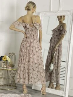 Antonella Frill Chiffon Maxi Dress, Pink Multi 9 Antonella Frill Chiffon Maxi Dress, Pink Multi -DORIA Clothing Shop H 9137 8 PinkMulti 2