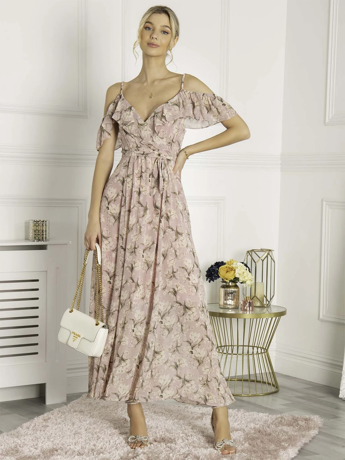 Antonella Frill Chiffon Maxi Dress, Pink Multi 1 Antonella Frill Chiffon Maxi Dress, Pink Multi