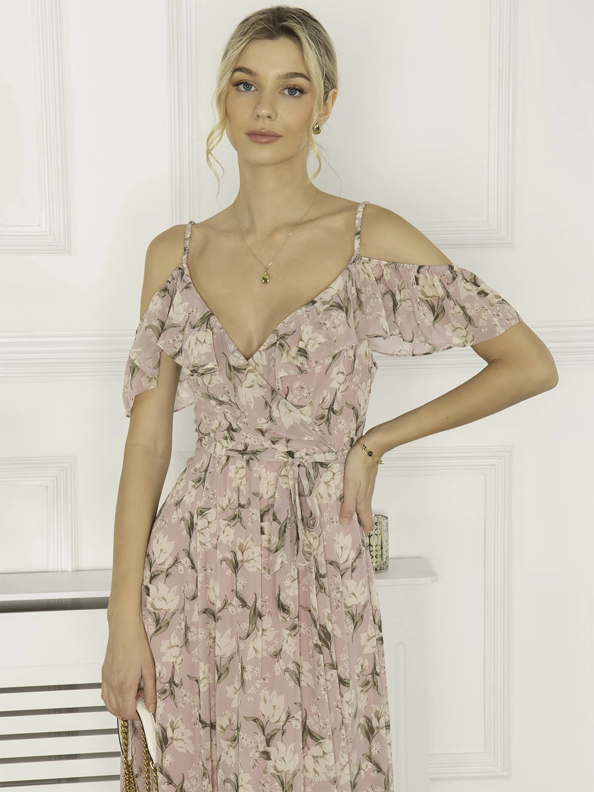 Antonella Frill Chiffon Maxi Dress, Pink Multi 5 Antonella Frill Chiffon Maxi Dress, Pink Multi - Image 5