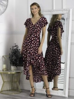 Printed Ruffle Dip Hem Maxi Dress, Navy Animal -DORIA Clothing Shop H 9273 NavyAnimal 1