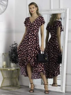 Printed Ruffle Dip Hem Maxi Dress, Navy Animal -DORIA Clothing Shop H 9273 NavyAnimal 2