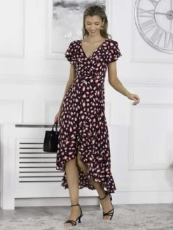 Printed Ruffle Dip Hem Maxi Dress, Navy Animal -DORIA Clothing Shop H 9273 NavyAnimal 3