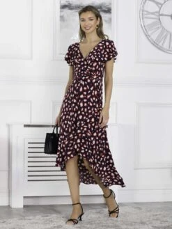 Printed Ruffle Dip Hem Maxi Dress, Navy Animal -DORIA Clothing Shop H 9273 NavyAnimal 4