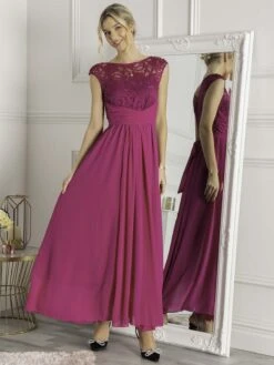 Lace Bodice Maxi Dress, Berry