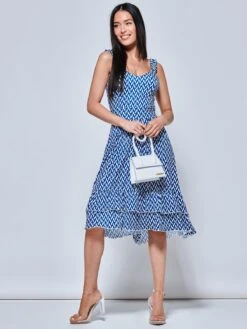 Harleen Sleeveless Tiered Midi Dress, Blue Geo -DORIA Clothing Shop H578 573 BlueGeo 1