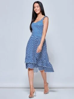 Harleen Sleeveless Tiered Midi Dress, Blue Geo -DORIA Clothing Shop H578 573 BlueGeo 5