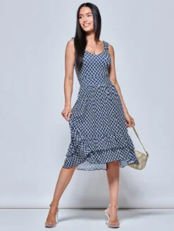 Harleen Sleeveless Tiered Midi Dress, Navy Geo 9 Harleen Sleeveless Tiered Midi Dress, Navy Geo -DORIA Clothing Shop H578 573 NavyGeo 5